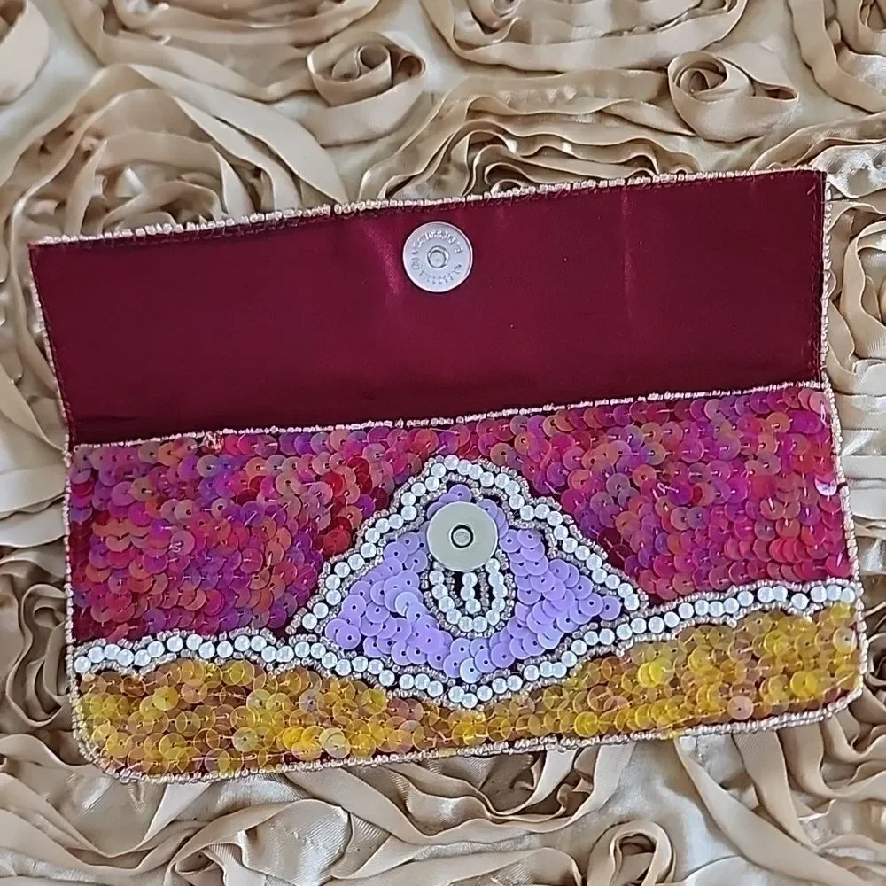 Sequined & Beaded Evening Clutch Glam Bag